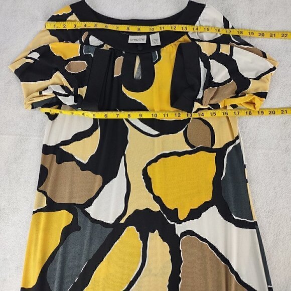 Chico's Multi Color Pebble Print Keyhole Front Scoop Neck Jersey Size 1 = US 8 - Picture 7 of 12